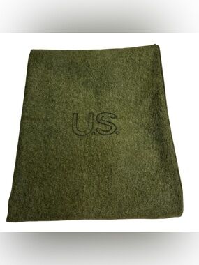 VTG US Military Wool Blanket Rock River Woolen Mills 66"x 84" Olive Green
